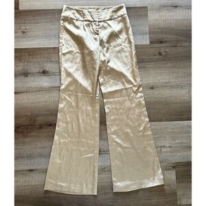 Cache light Gold Tan Wide Leg Dress Pants Low Mid Rise Y2K Silky SZ 2 33" inseam